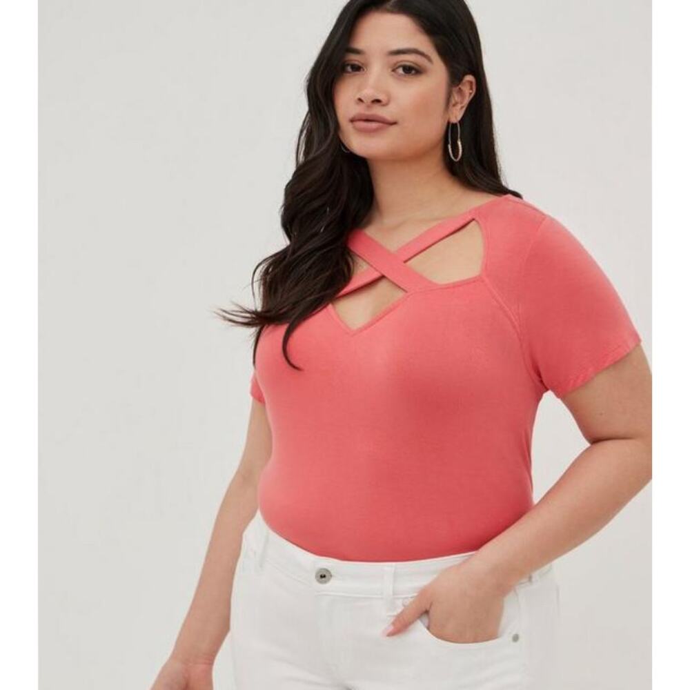 Torrid Women's Top Size 0 (L-12) Super Soft Criss Cross Tee Orange